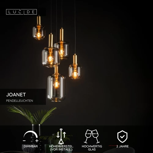 Lucide JOANET - Pendelleuchten - Ø 66 cm - 5xE27 - Rauchfarbe Grau - USP